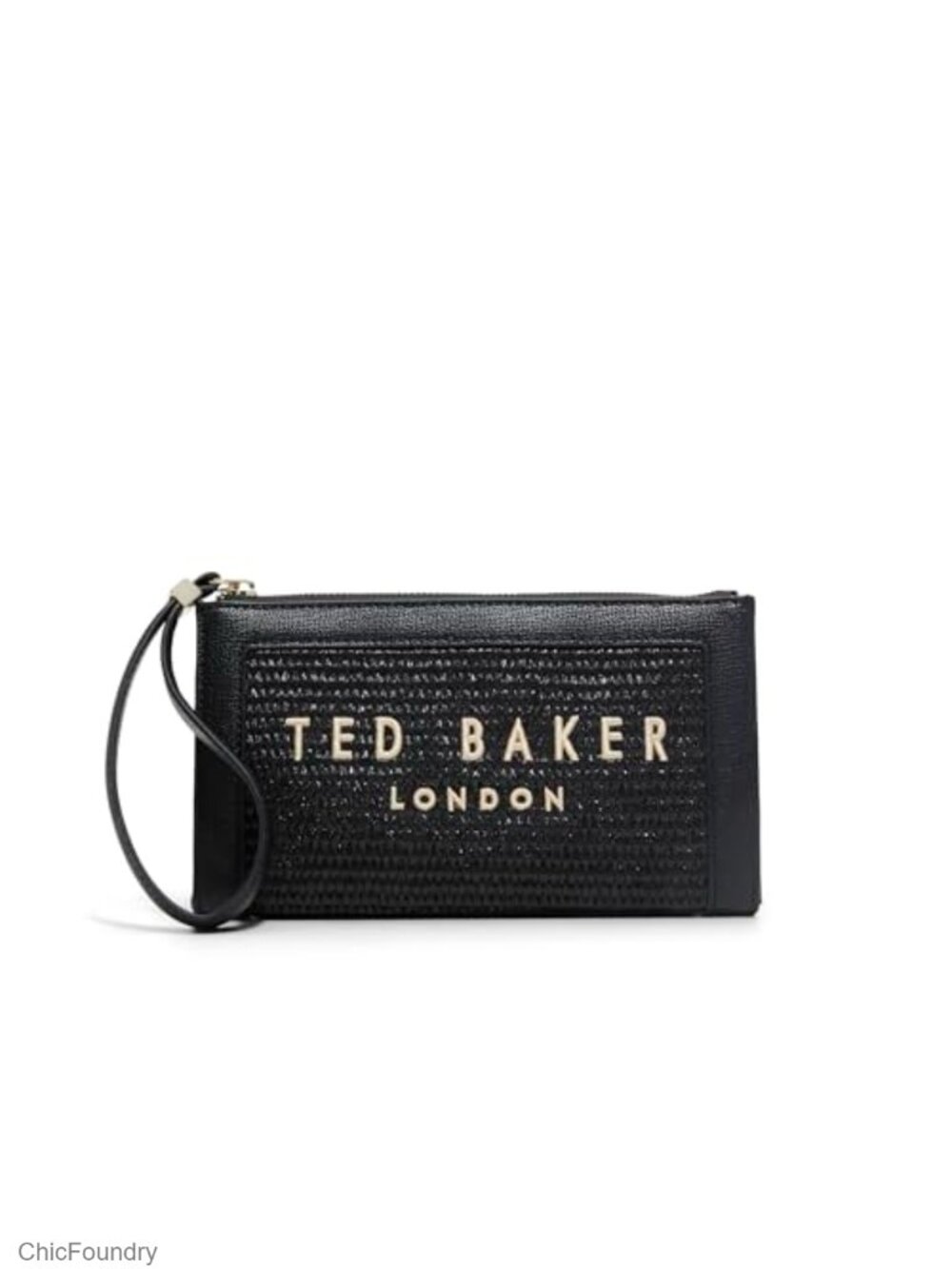 Woven Raffia Wristlet Clutch with Embroidered Detail Top Zip